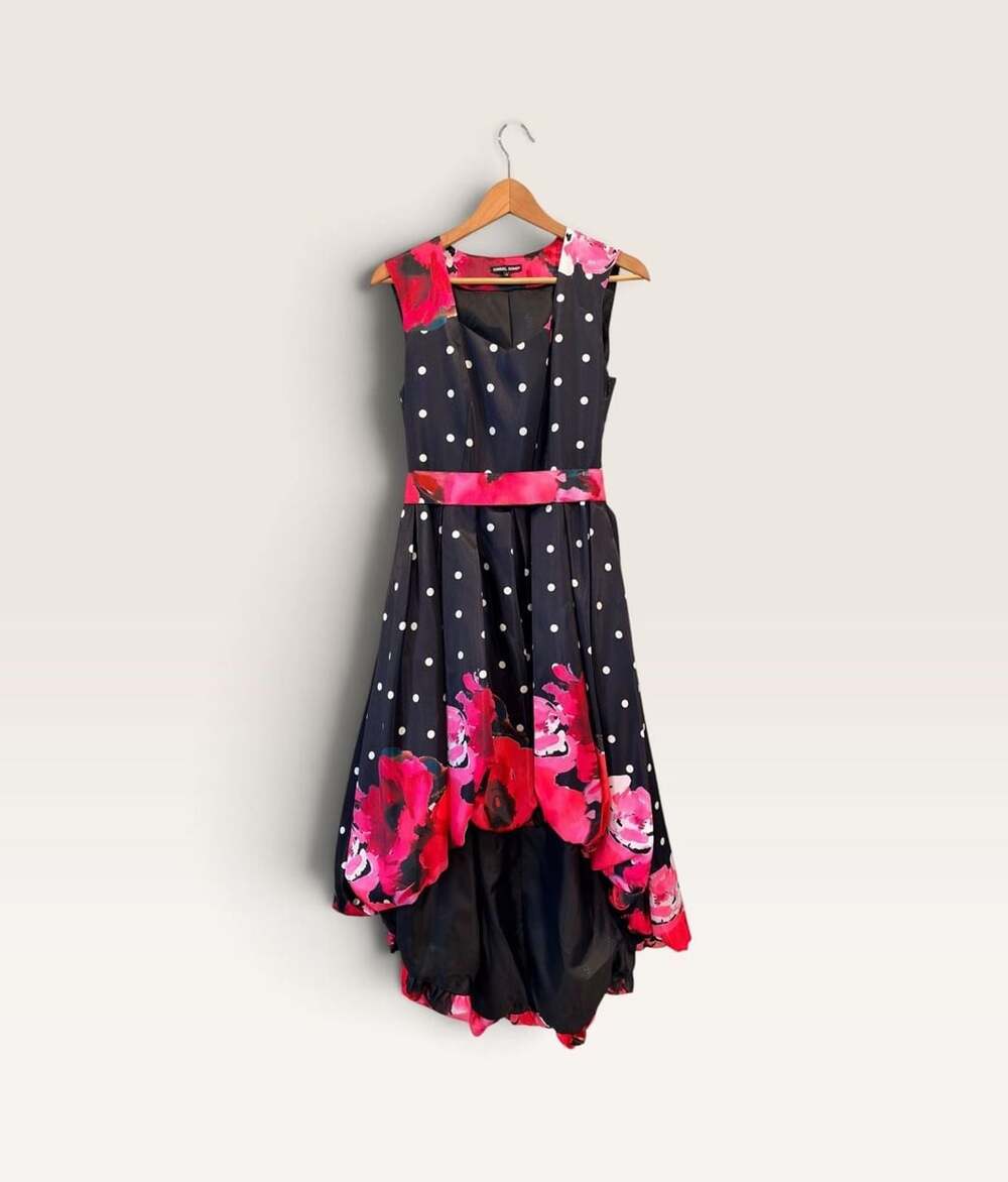 Samuel Dong Polka Dot Floral High-Low Dress Size M